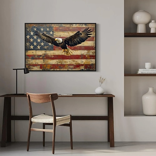 Bald Eagle und amerikanische Flagge Wandkunst - patriotisches Gemälde Leinwanddruck gerahmt oder ungerahmt bereit zum Aufhängen Image