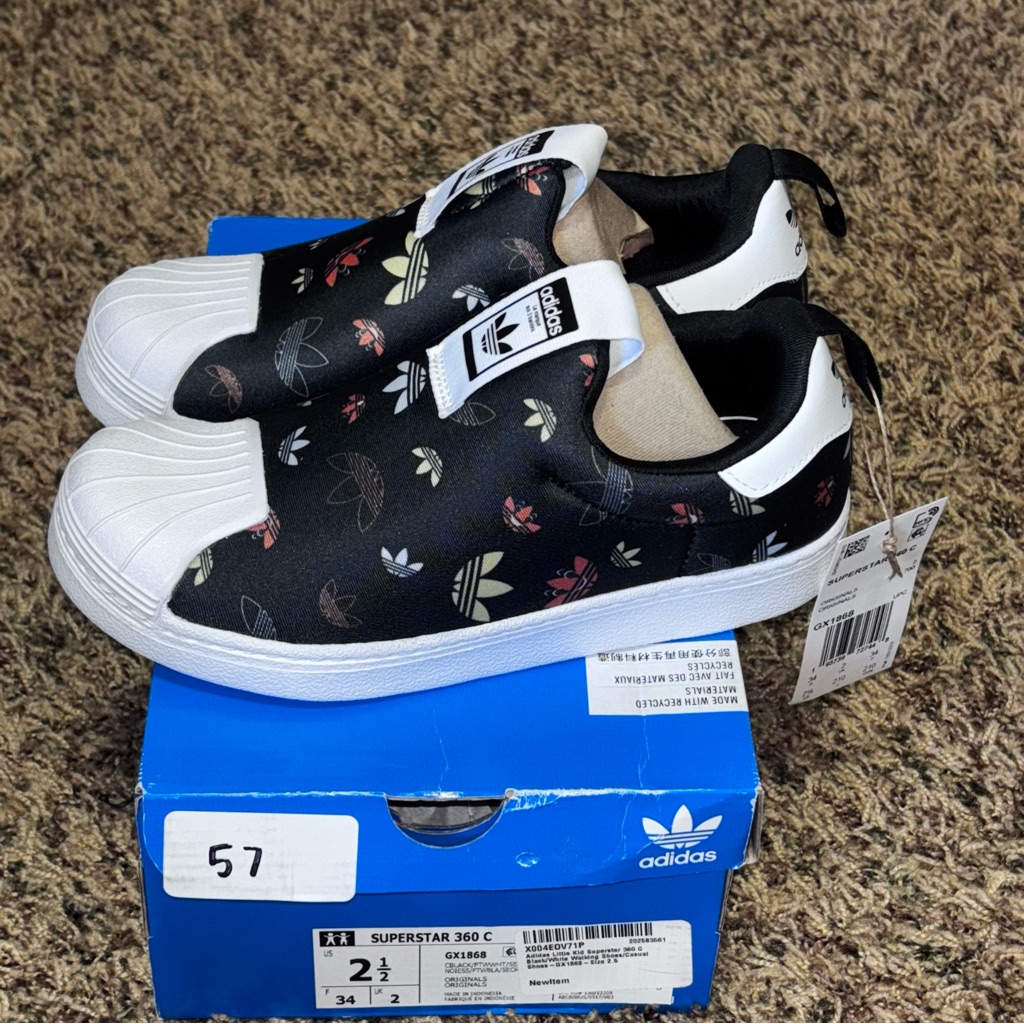 Adidas Shoes | Adidas Kids Us 2.5 Super Star 360 C Black Sneakers Style # Gx1868 | Color: Black/White | Size: 2.5g