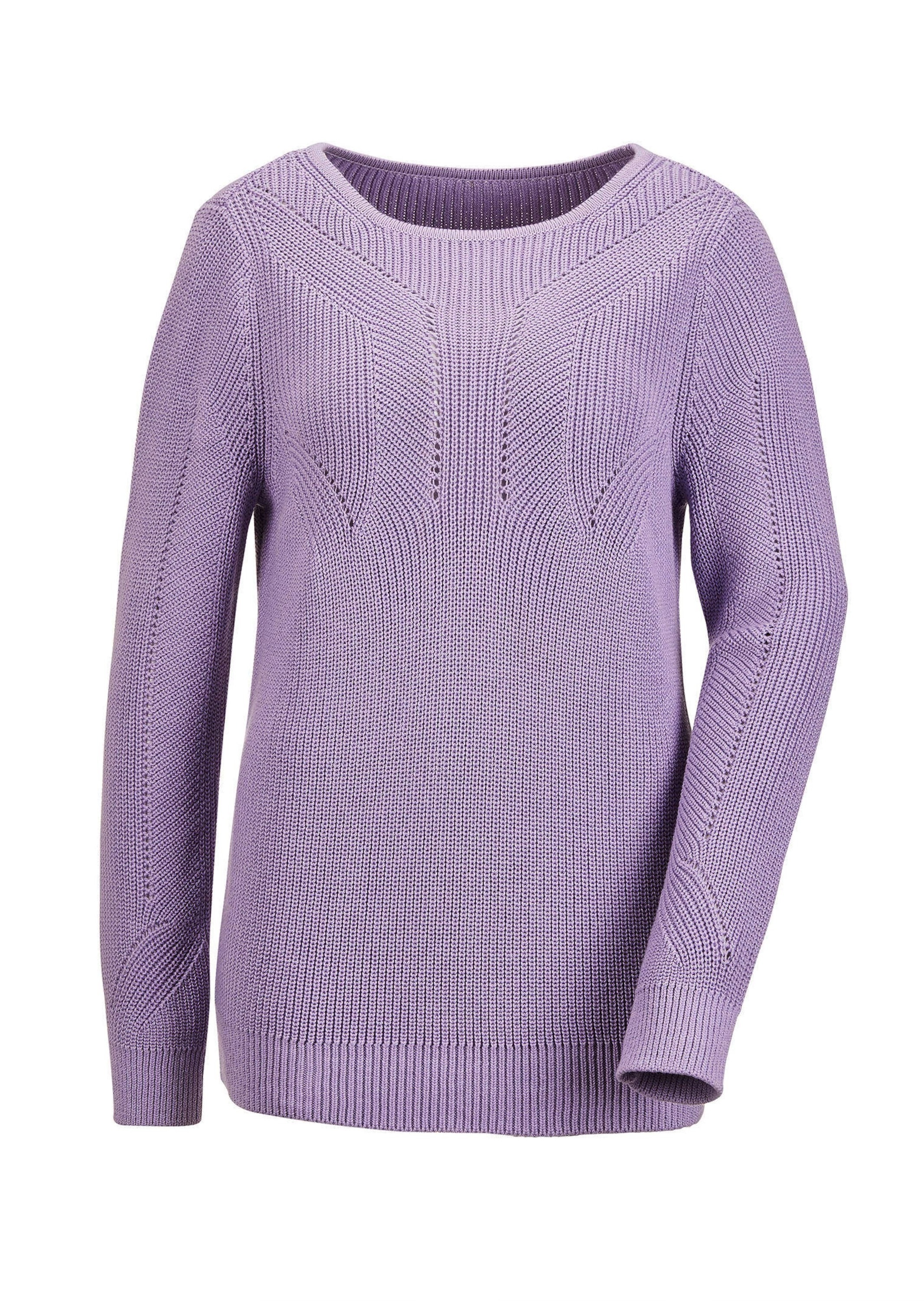 Rundhalspullover GOLDNER "Kurzgröße Eleganter Rippenstrick mit U-Boot-Ausschnitt", Damen, Gr. 22, lila (flieder), Obermaterial: 50% Baumwolle CO. 50% Polyacryl PAN., Pullover Rundhalspullover