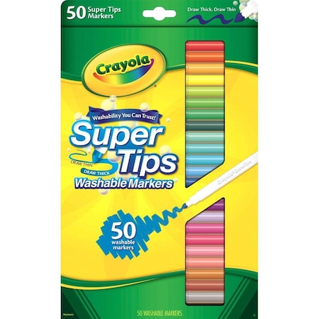 CRAYOLA CYO585050 Markers, Super Tips, Washable, 50/ST, AST, PK50