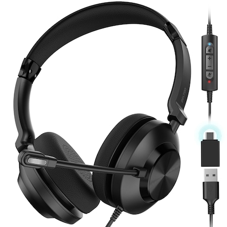 DELTON DWH32Y 32Y Dual Microphone USB Headset, Noise Canceling Stereo Headphone