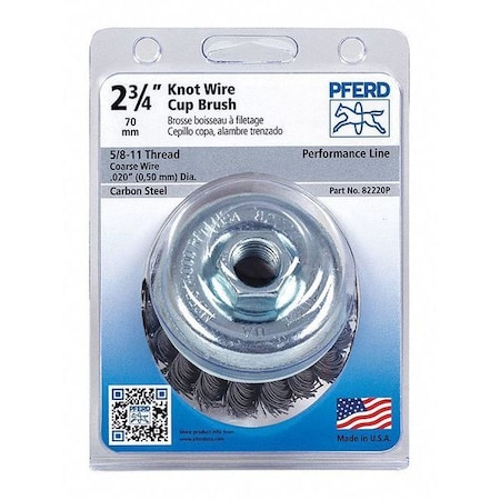 PFERD 82220P P.O.P. 2-3/4" Knot Wire Cup Brush - .020 CS Wire, 5/8-11 Thread
