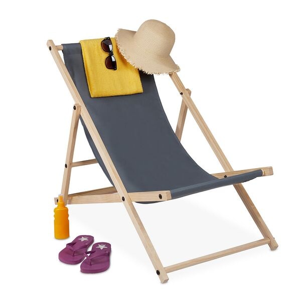relaxdays Liegestuhl mit Holzgestell klappbar grau Image