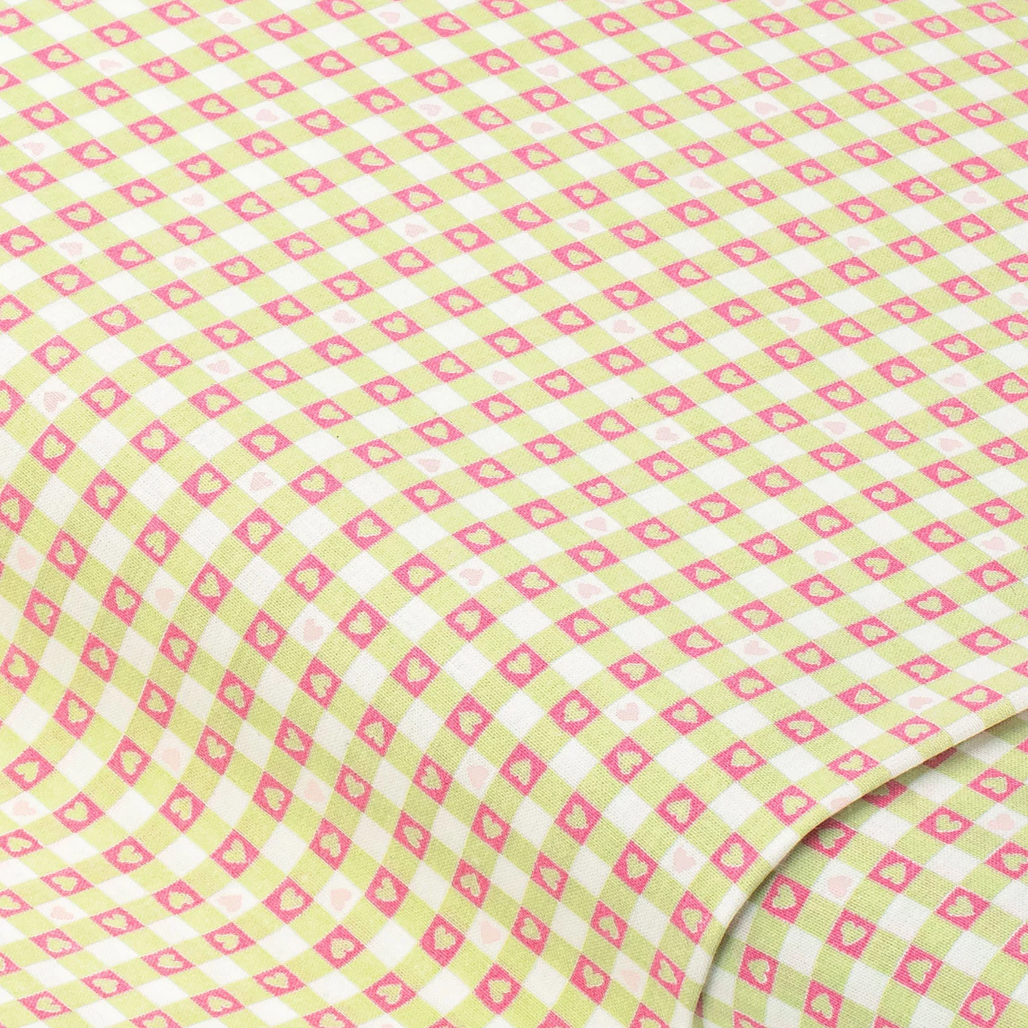 Baumwollstoff Karo/Herzchen Mona, lindgrün/rosa Image