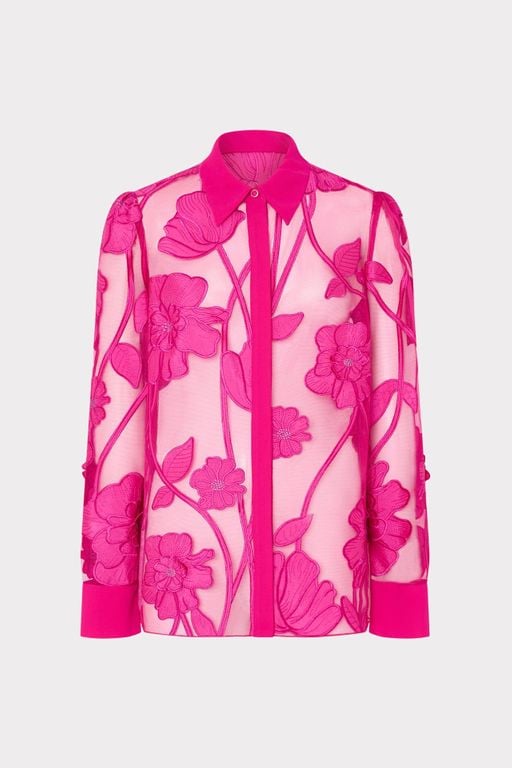 Ashton Grand Fleur Embroidered Top - Pink - MILLY Tops