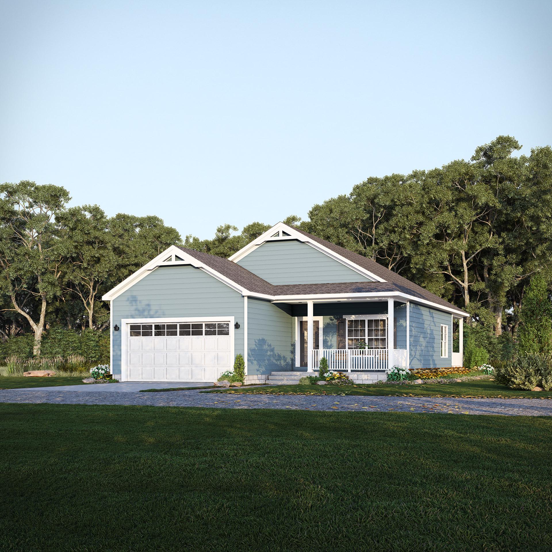 Progetto di casa in stile ranch alpino da 37' x 60' / Casa a un piano con 3 camere da letto, 2 bagni e garage per 2 auto / Progetto PDF di 1.427 piedi