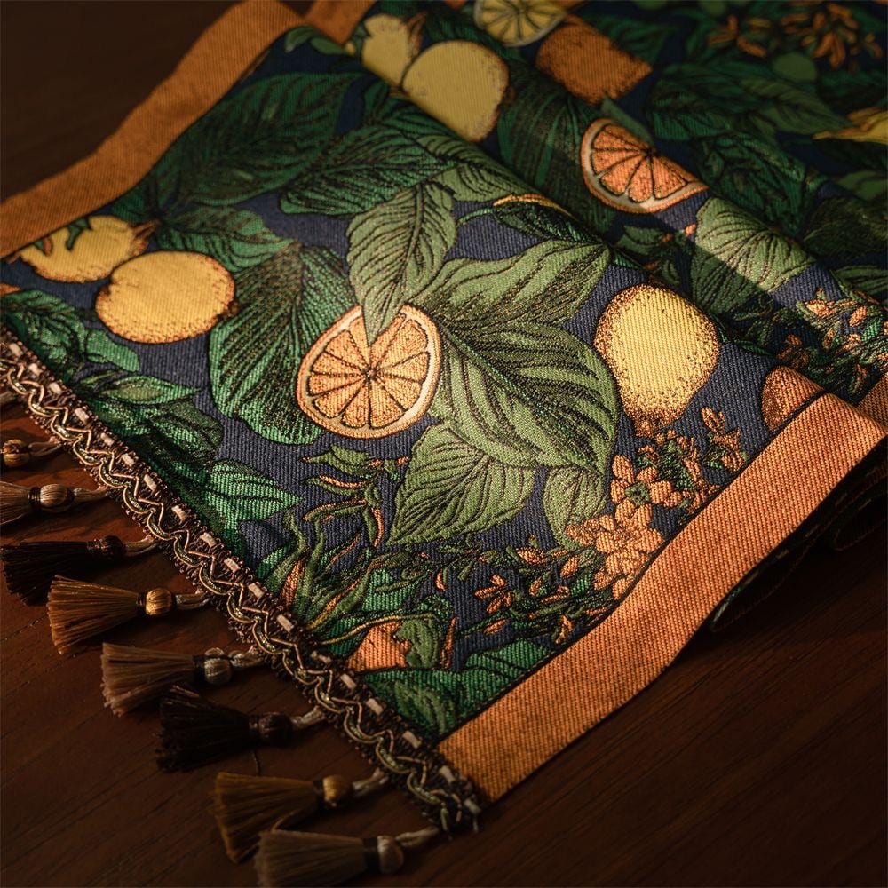 Runner da tavolo vintage con nappe a forma di limone, decorazione da tavolo in jacquard intrecciato con agrumi, runner da tavolo da pranzo in stile fa