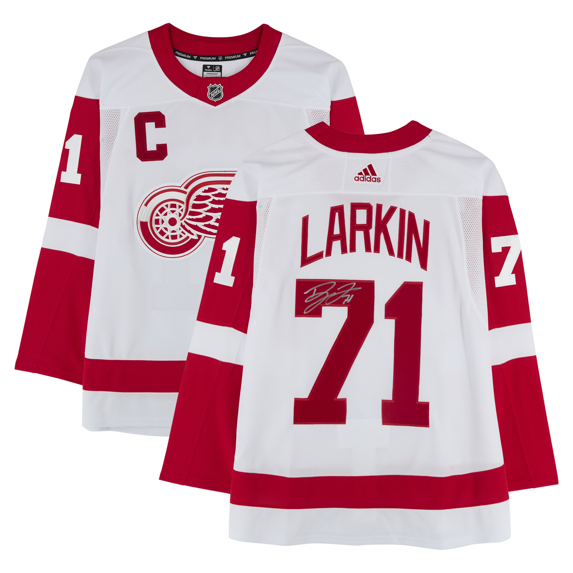 Dylan Larkin Detroit Red Wings signiertes weißes adidas-Trikot mit Kapitänsaufnäher Image