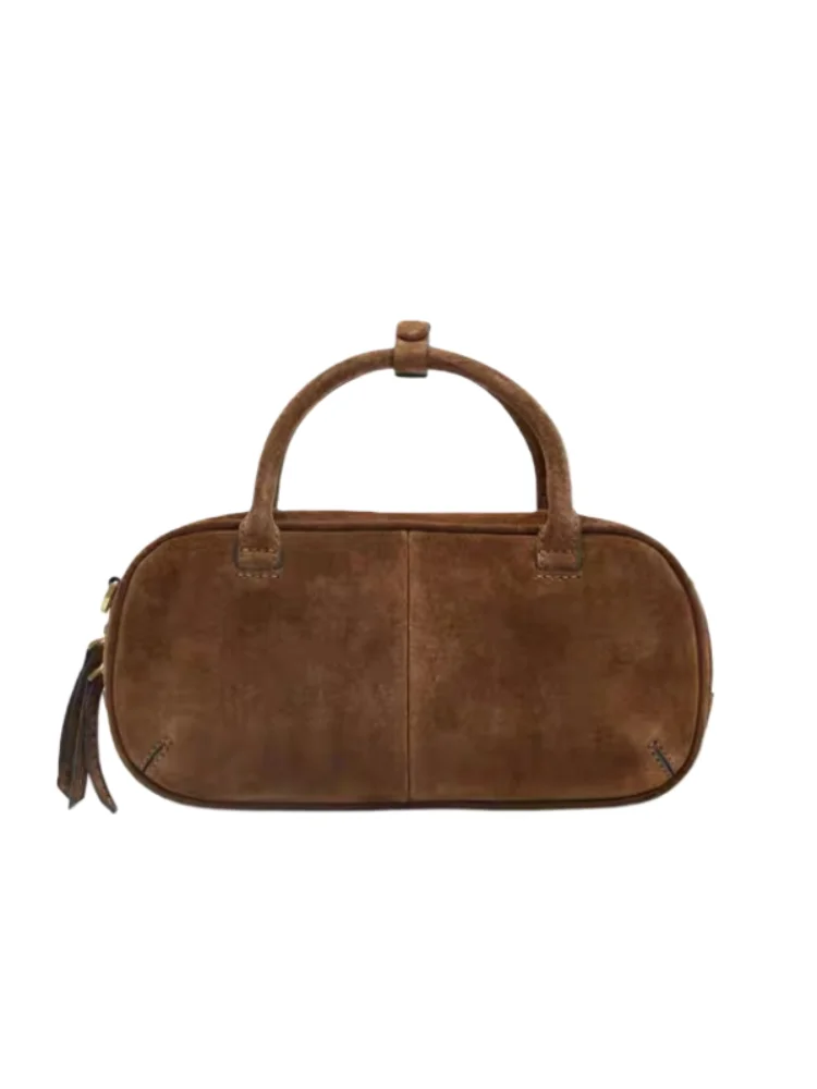 Sac à main en daim pour femmes, petit sac de Bowling ovale, mode polyvalent de haute qualité, sac à bandoulière de banlieue, bourse de shopping ﻿
