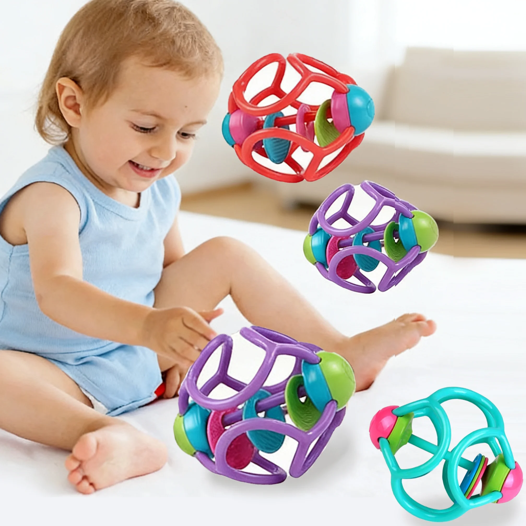 Hochets pour bébé, cloche à main douce, trou de préhension, jeu de balle, jouets de dentition pour nouveau-né, jouet de développement sensoriel pour bébé, jouets de capture pour enfants
