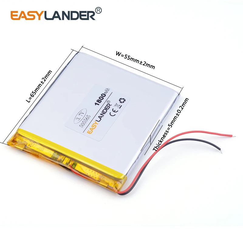 3,7 V 1800 mAh 505565 Wiederaufladbarer Lithium-Li-Ionen-Li-Polymer-Akku für MP3 MP4 MP5 GPS PSP mobiles Bluetooth Image