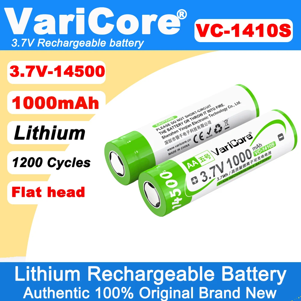 VariCore Original neuer 3,7 V 14500 1000 mAh AA 3,7 V Li-Ionen-Akku für Taschenlampe, Spielzeug, Fernbedienung Image
