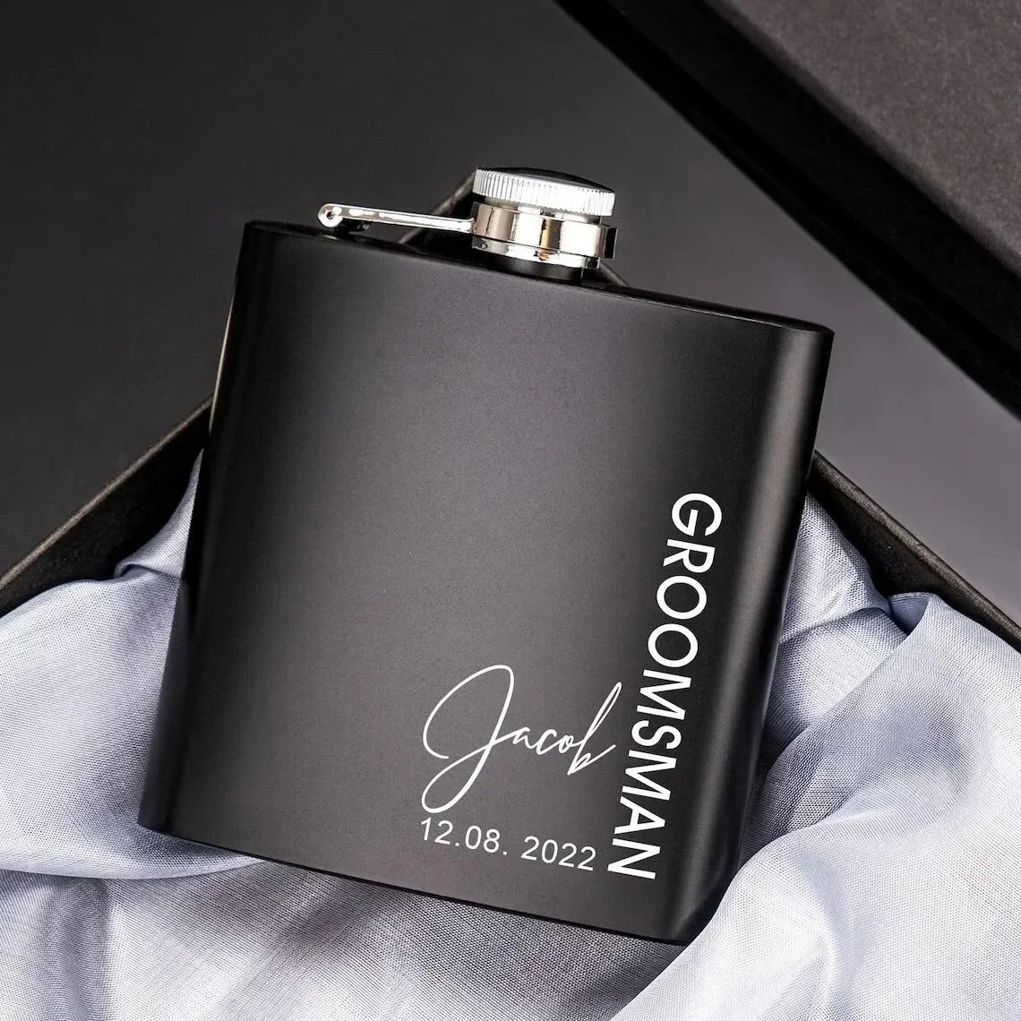 Personal isiertes Logo Hip Flask Set, Geburtstags geschenk, Custom, Edelstahl flasche, Hochzeits bevorzugungen, Best Man Groom Geschenk, Groom man Geschenk, 6oz Image