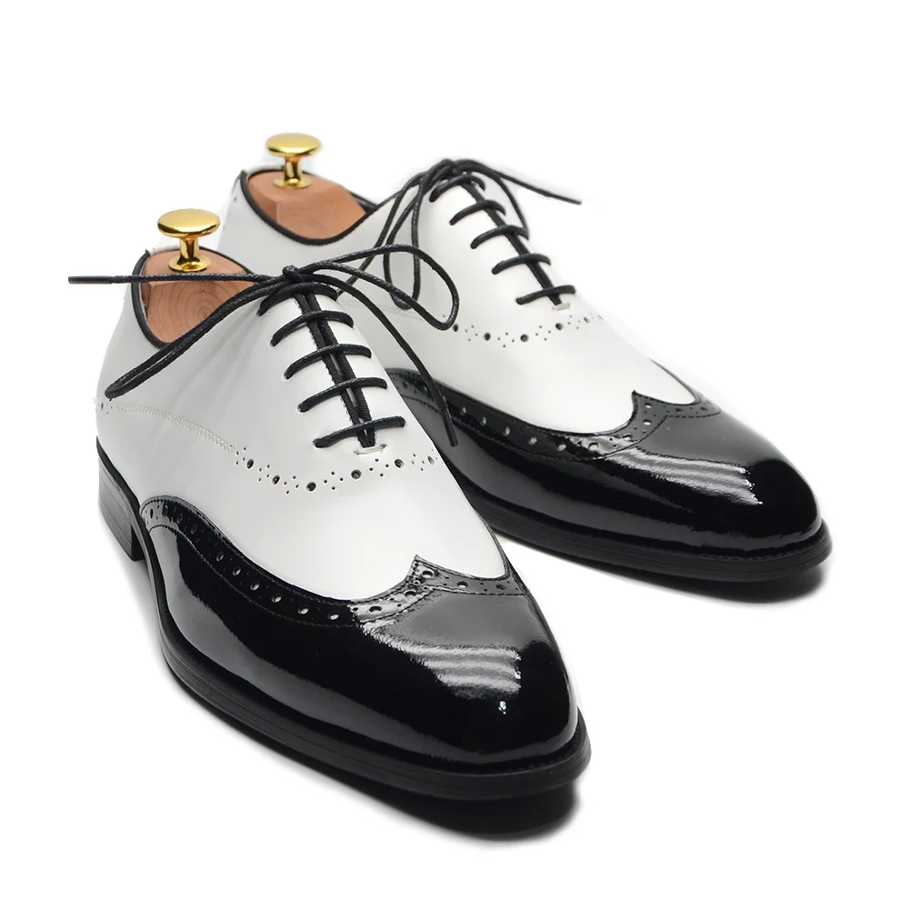 Formelle Oxford-Schuhe für Herren, weiß, schwarz, echtes Rindsleder, Business-Schnürschuhe mit Flügelspitze, Brogue-Hochzeit, Herren-Kleiderschuhe