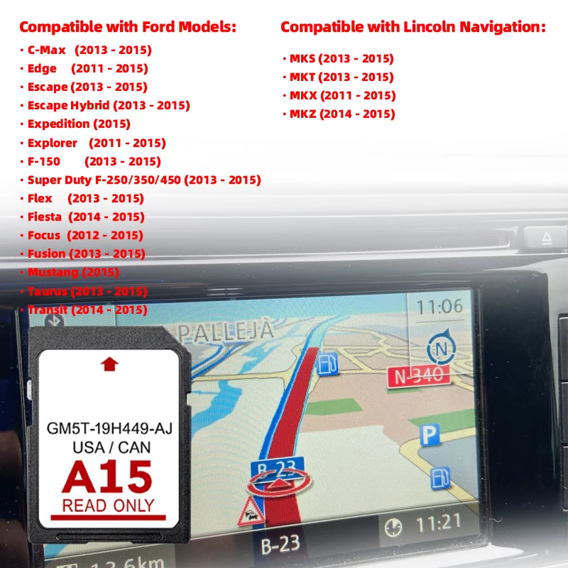 Neueste Update-Karte USA CAN MEX Nordamerika 2024 für Ford LINCOLN A15 Navigation SD-Karte GPS SYNC Image