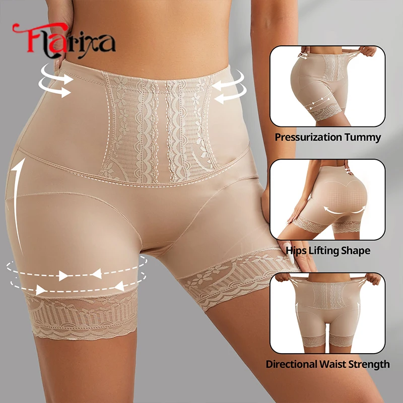 Flarixa Spitzen-Bauchkontroll-Shorts für Damen, hohe Taille, Bauch hebende Hüfthose, flacher Bauch, Shapewear, Sicherheitshöschen unter dem Kleid Image