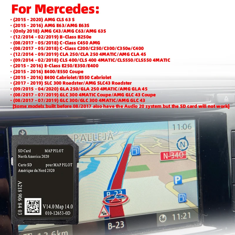 für Mercedes AMG C-Klasse CLA Auto SD Speicherkarte A 2189068403 V14 Vollversion 2020 Nordamerika Karten GPS Garmin Navigation Image