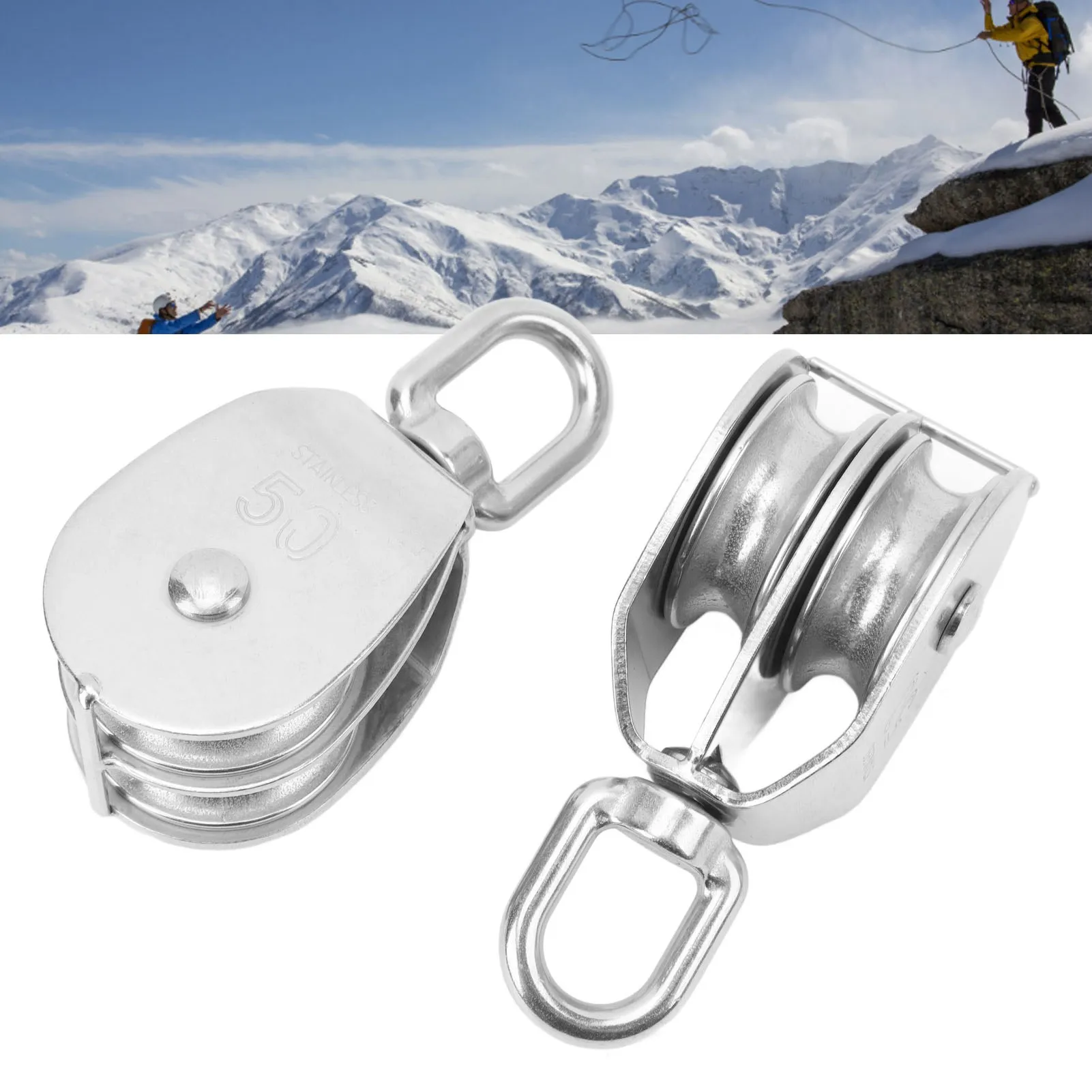 2Pcs M50 Hebe Doppel Flaschenzug Heavy Duty Edelstahl Roller Draht Seil Kran Hängen 400KG Laden Image