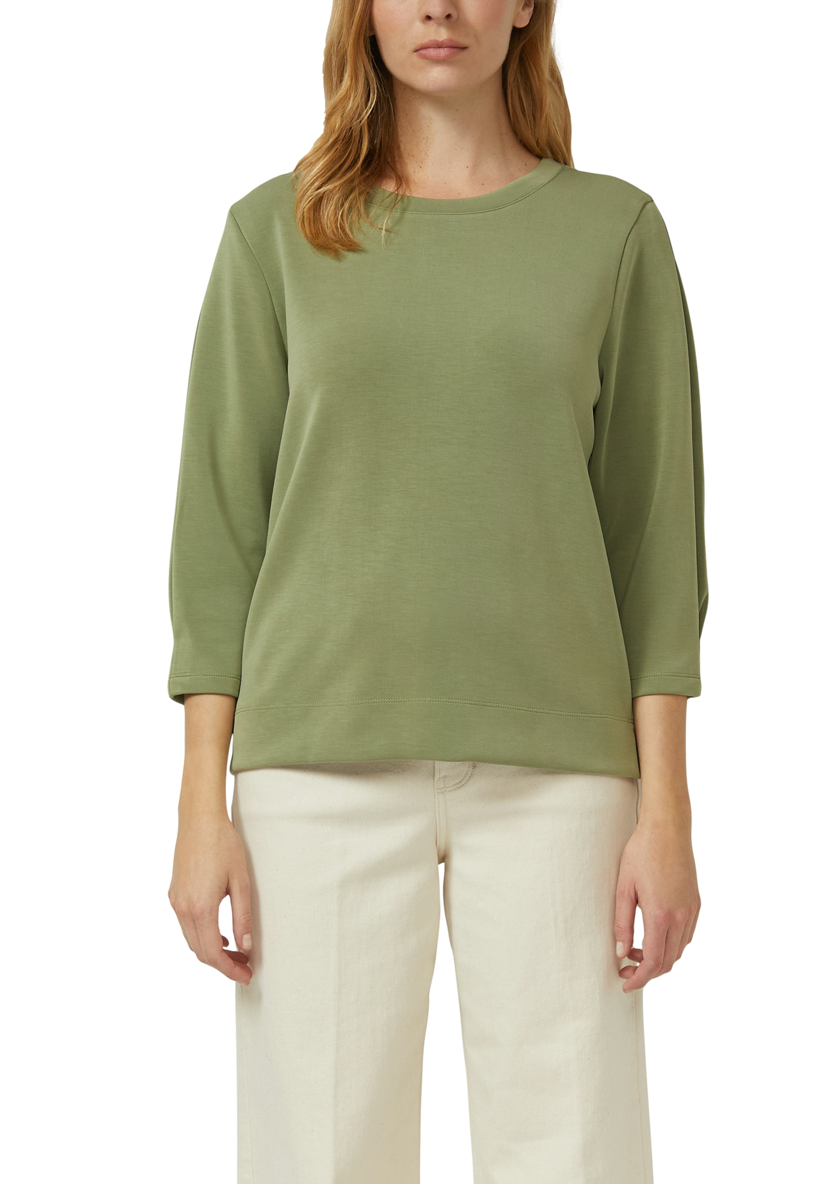 Sweatshirt S.OLIVER, Damen, Gr. 34, khaki, Sweatware, Obermaterial: 47% Modal, 41% Polyester, 12% Elasthan, unifarben, bequem hüftbedeckend, Rundhals, Sweatshirts Sweatshirt, 3/3-Arm mit Stretch