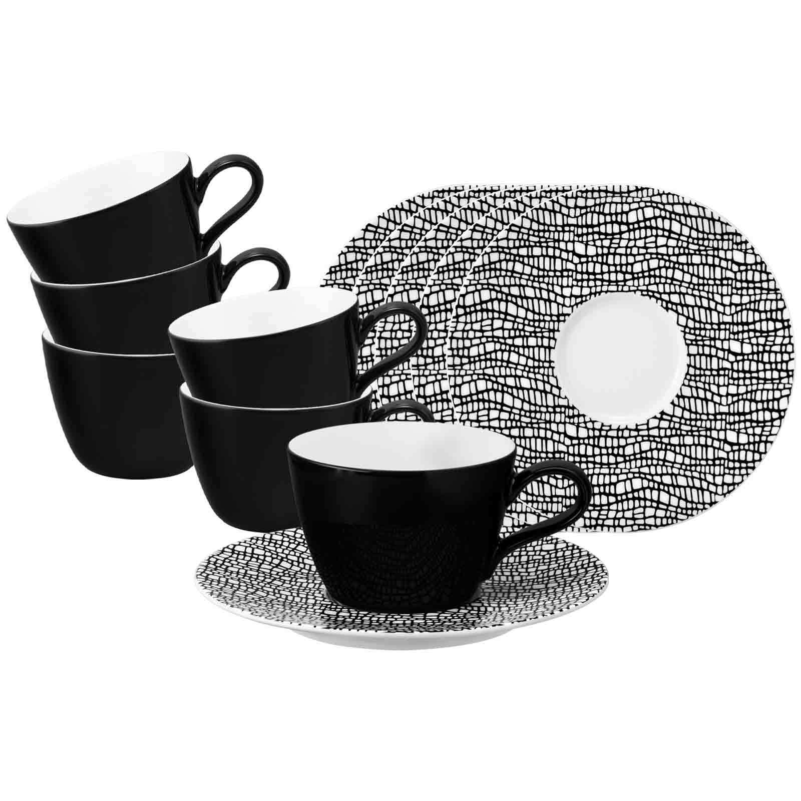 Tasse SELTMANN WEIDEN "Kaffeetassen mit Untertassen Life Fashion 240 ml 6er Set", schwarz (glamorous schwarz), 12 tlg., Porzellan, Trinkgefäße, Tasse