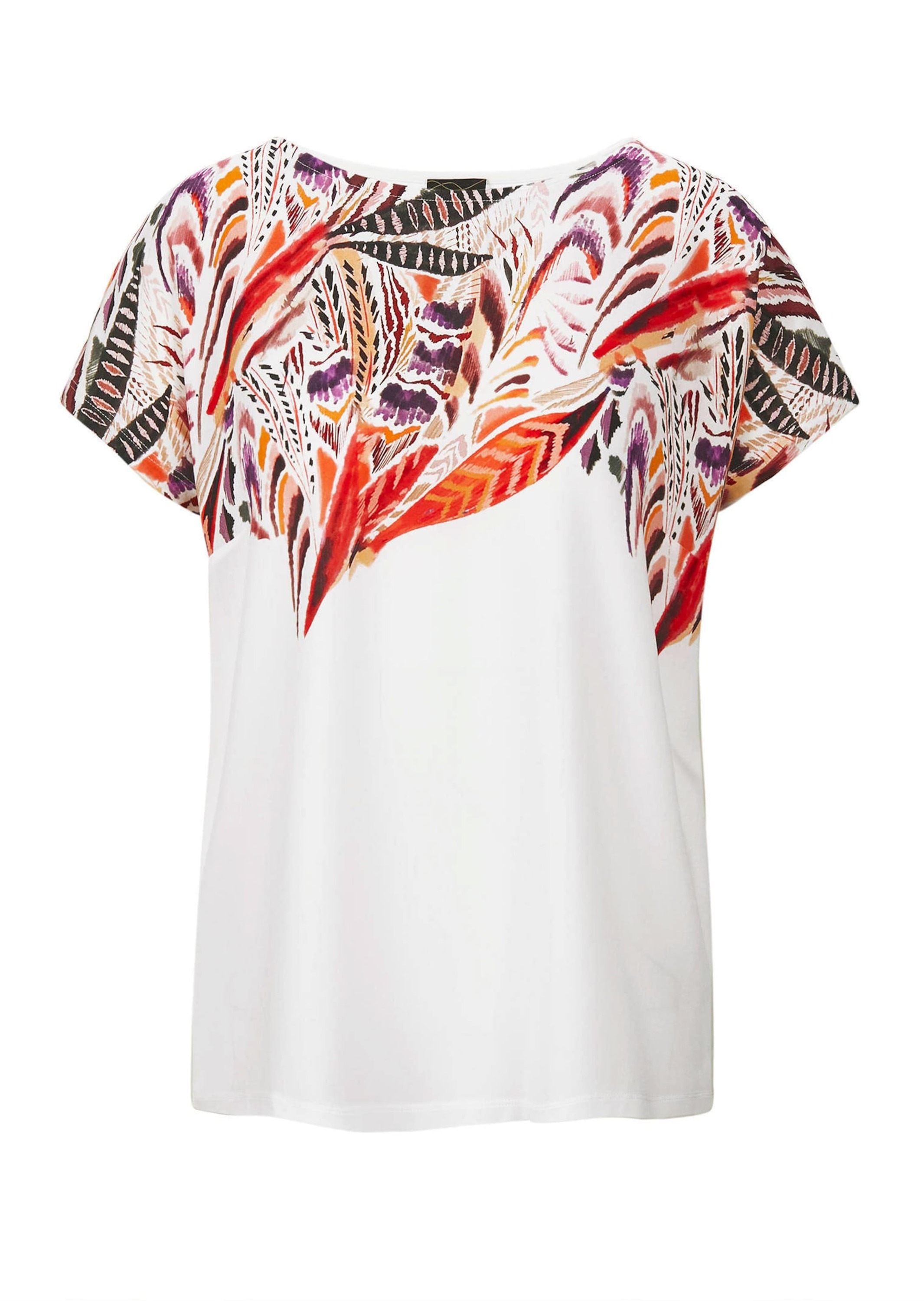 Kurzarmshirt GOLDNER "Kurzgröße Elegantes Oberteil mit Ethno-Muster", Damen, Gr. 21, weiß (weiß, gemustert), Obermaterial: 100% Viskose CV., Shirts