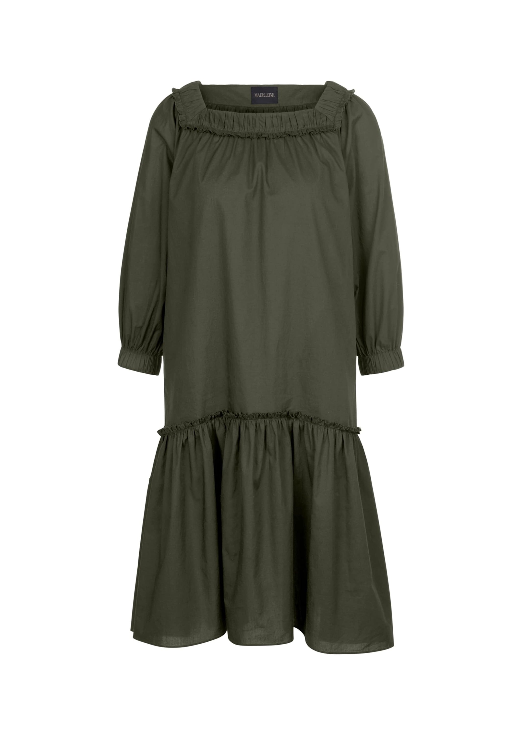 Sommerkleid MADELEINE "Kleid Kleid mit 3/4-Ärmeln und Volant", Damen, Gr. 40, N + K Gr, grün (khaki), Obermaterial: 100% Baumwolle CO., Modern, Kleider Sommerkleid Image