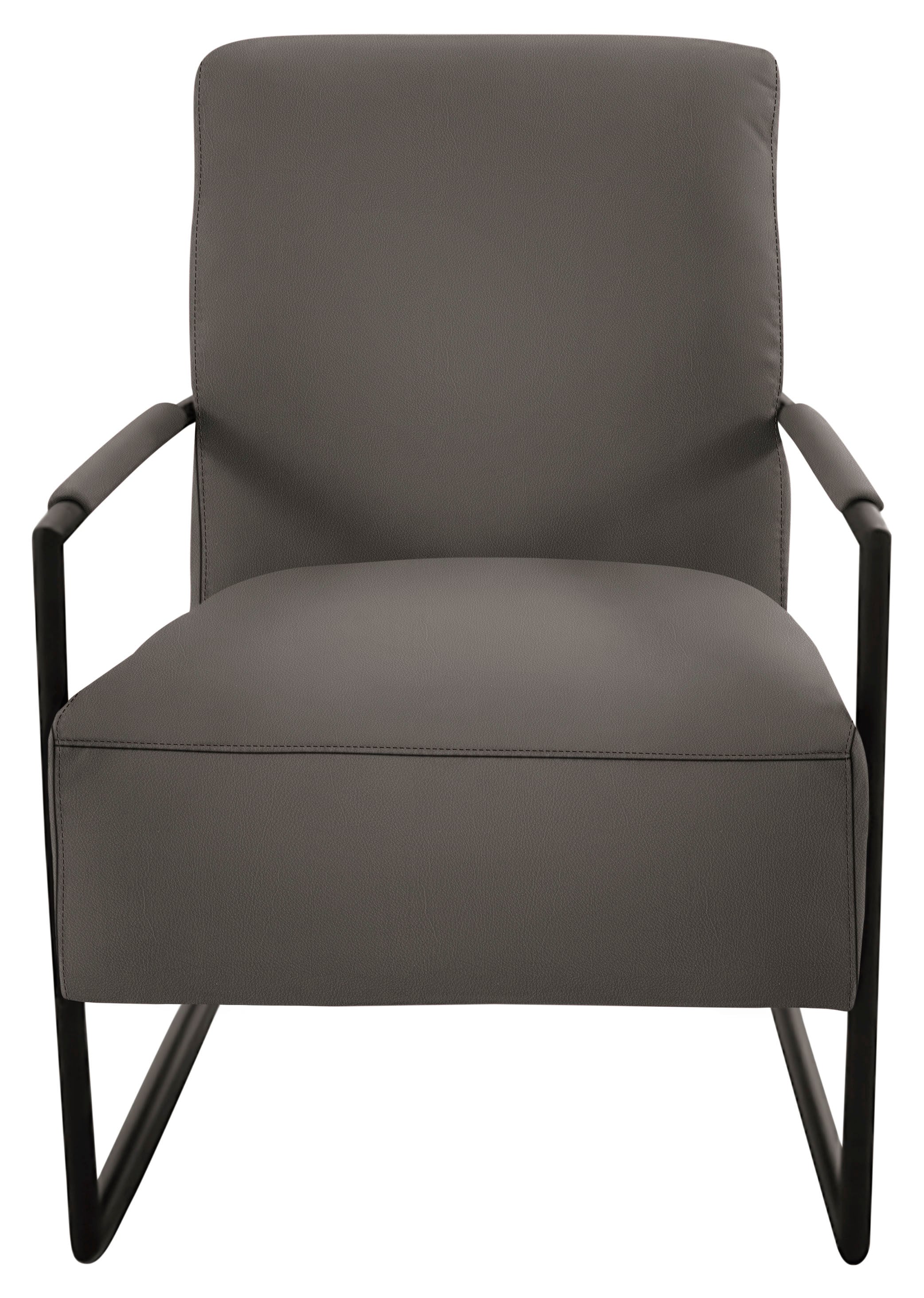 Cocktailsessel K+W KOMFORT & WOHNEN, grau (granit), B:62cm H:77cm T:83cm, Sessel, Cocktailsessel, mit bezogenen Armlehnen, Gestell in Metall schwarz Struktur