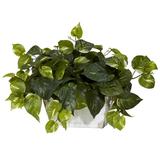 Nearly Natural Pothos with White Wash Planter - Silk Plant Green