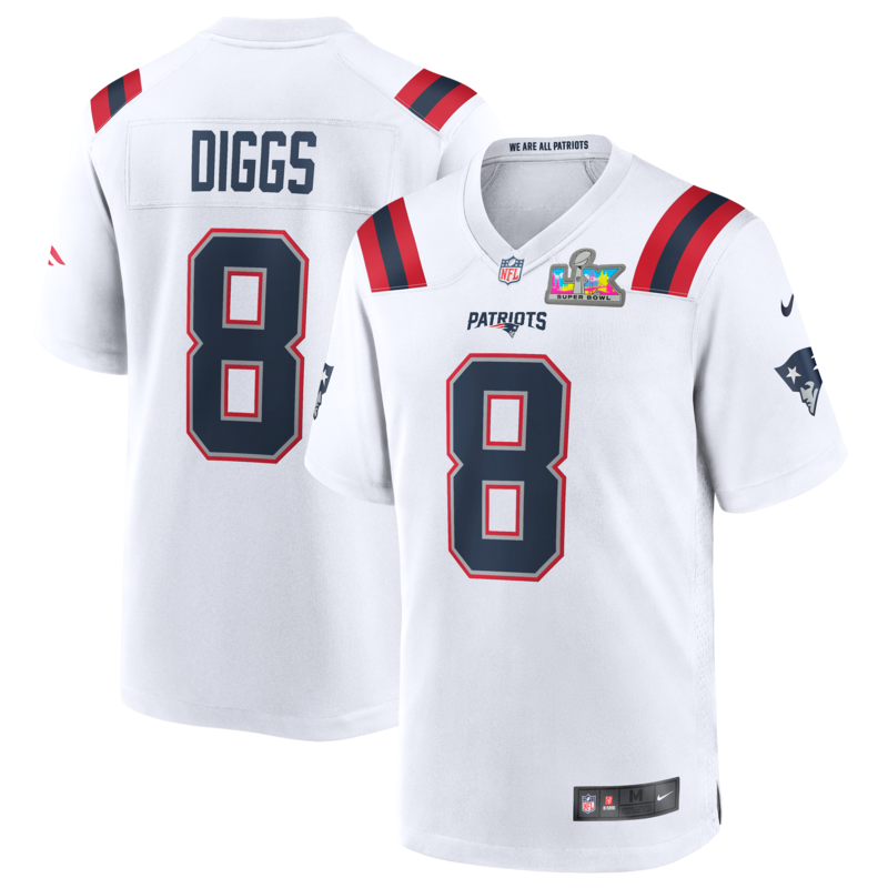 New England Patriots Nike Game Heimtrikot Super Bowl LX Aufnäher - Weiß - Stefon Diggs - Herren Image