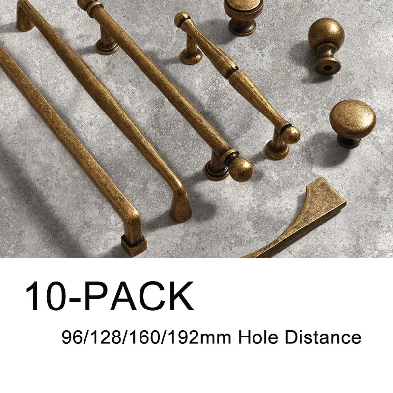 10 Pack Hole Center Antique Brass Cabinet Pulls Heavy Duty Solid Cabinet Handles Dressers Kitchens Handles Bathroom Cabinets