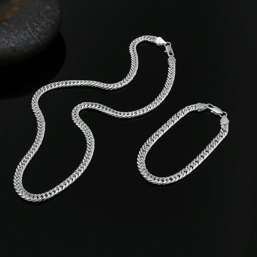 Hot new fine argento sterling 925 6MM catena geometrica uomo bracciali collane per le donne moda festa set di gioielli da sposa regali