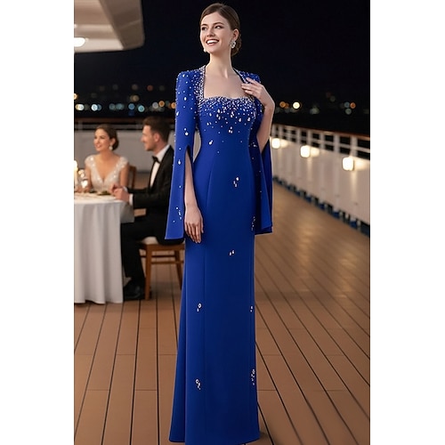 Abiti da sera formali lunghi fino al pavimento a colonna tubino Abito da sera Abito da sera elegante vintage a maniche lunghe con scollatura quadrata per feste formali con cristalli di rhinestone e