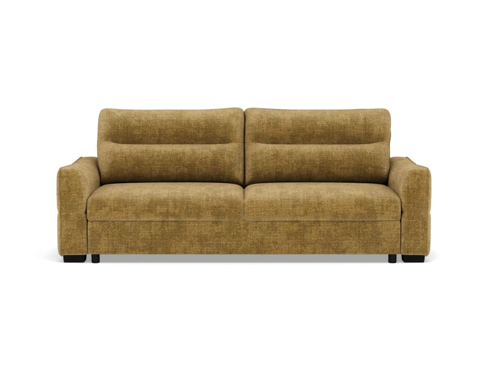 Canapé droit convertible 3 places en velours texturé jaune