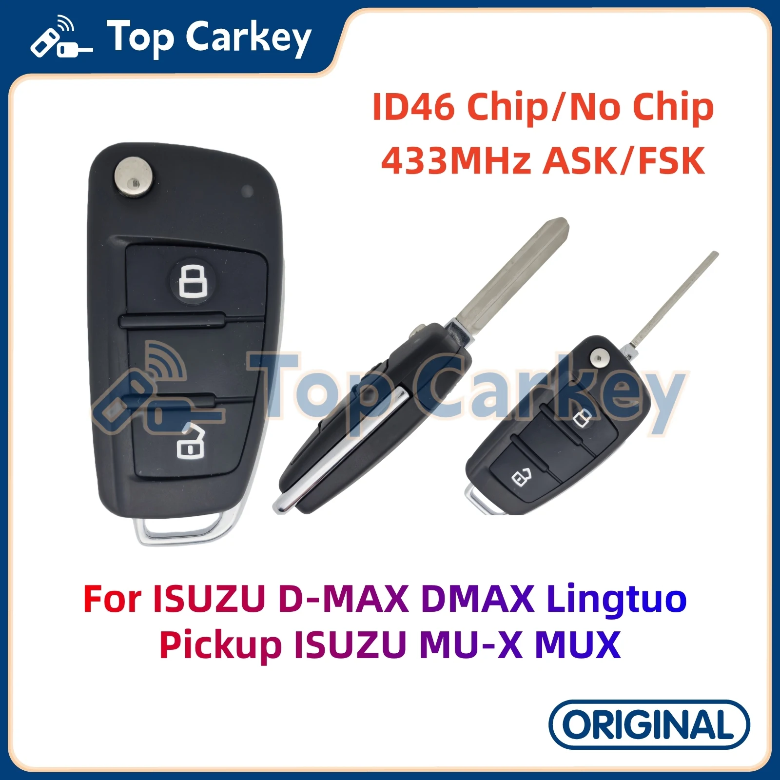 TopCarkey Original Klappschlüssel 2 Tasten ID46 Chip 433MHz ASK FSK für ISUZU D-MAX DMAX Lingtuo Pickup ISUZU MU-X MUX Image