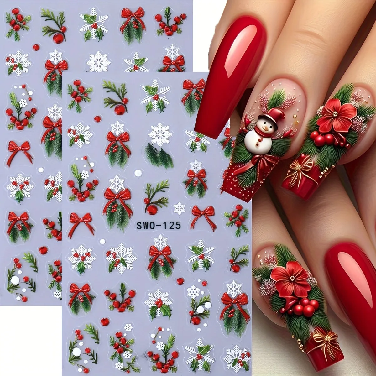2 Stück Winter-Weihnachtsrelief-Nagelaufkleber, einfach für Nageldekoration, Heimwerken, Geschenke, Partys und Hochzeits-Make-up und Styling Image