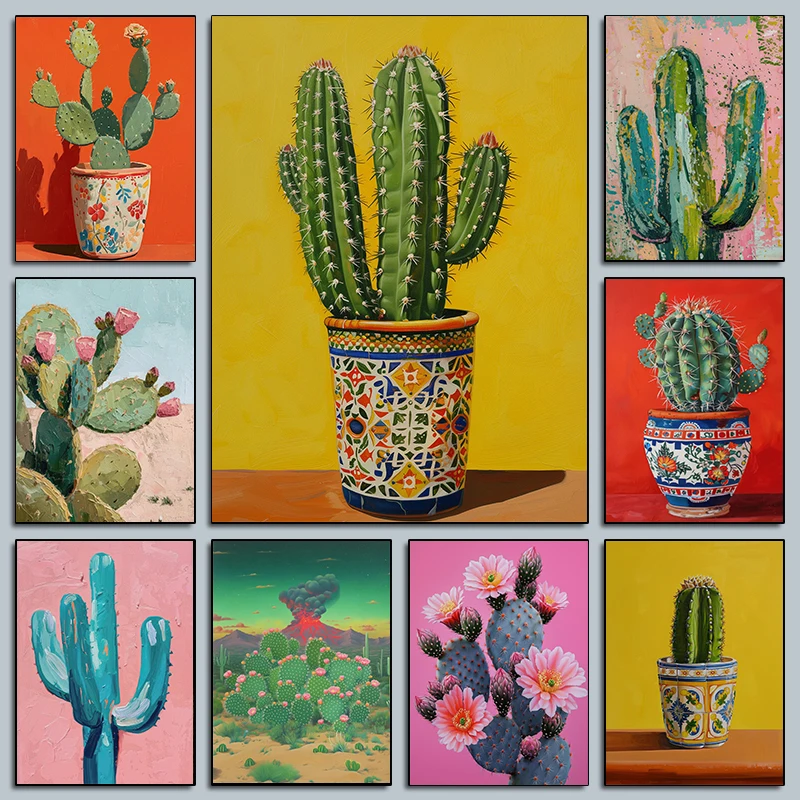 Trendige Kaktus-Wüsten-Poster, Boho-Western-Mexiko, mädchenhaft, Sommer, minimalistische Drucke, Leinwandgemälde, Wandkunst, Bild, Heimdekoration Image