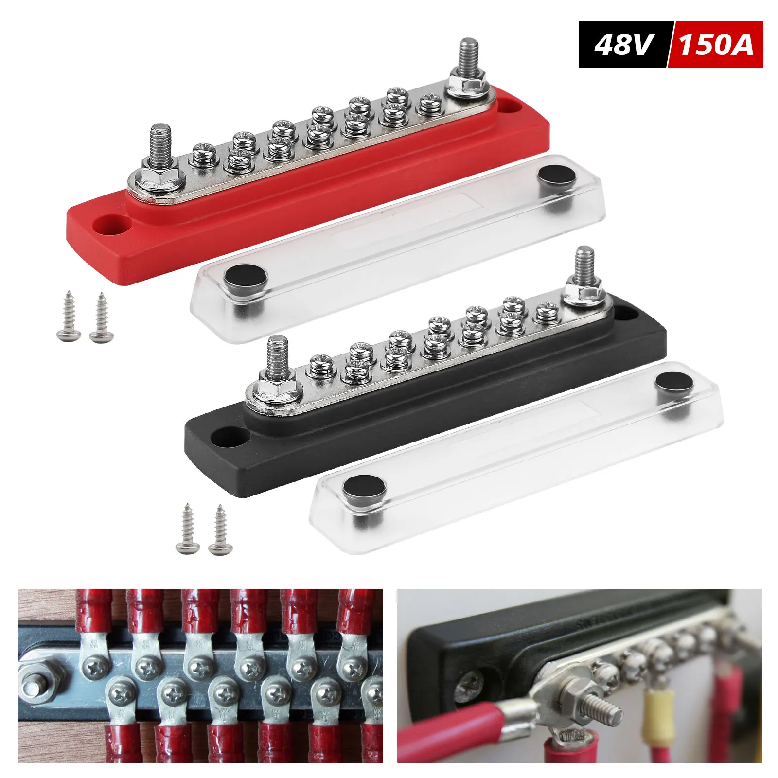 Auto-Klemmenblock, positiv, negativ, Sammelschiene, 150 A, 48 V, Stromverteilerblock, M6, M4, Terminbus für Kfz-Boot Image