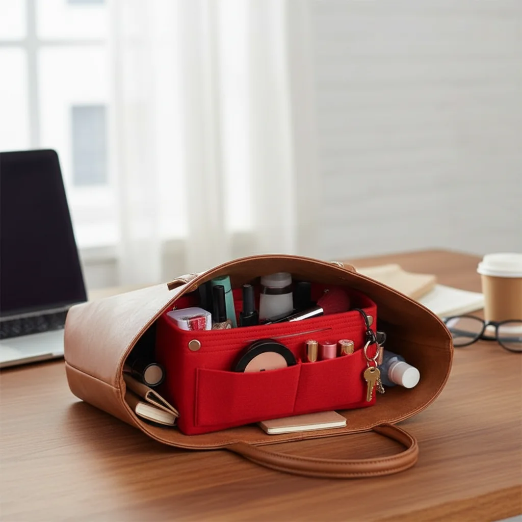 Multi-Pocket-Reiseeinsatz aus Filz, Organizer-Tasche für Handtasche, Kosmetikaufbewahrung, tragbarer Raum, 1 Stück