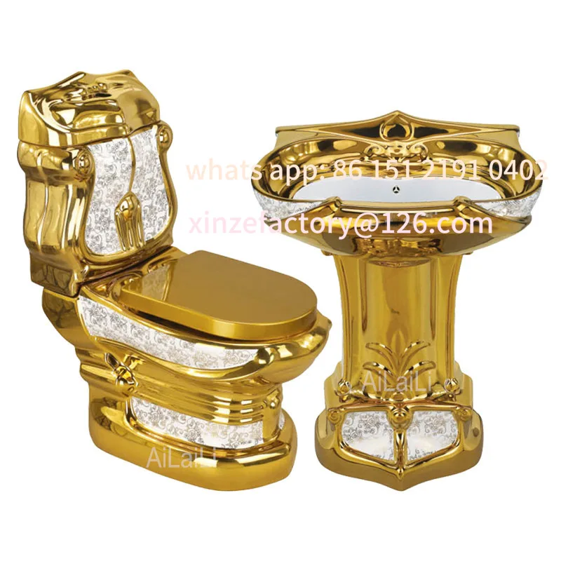 Anpassbare Gold-Toilette Galvanisierte Keramik Super-Wirbel Wassersparend Deodorant Deluxe-Toilette Farbige Toilette