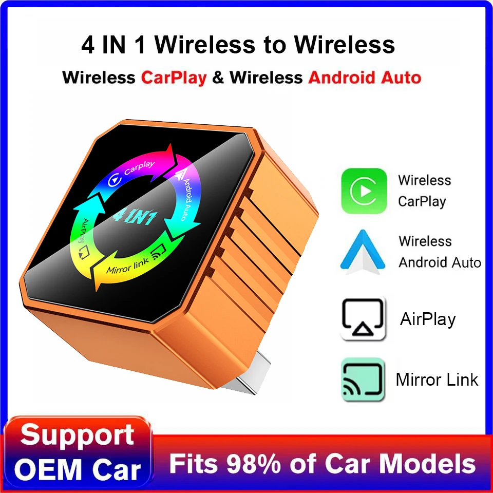 Neuer 4-in-1 Kabelloser Carplay-Adapter für Airplay Mirror Link WiFi+BT Smart Car System Projektionsbildschirm CarPlay Android Auto Image