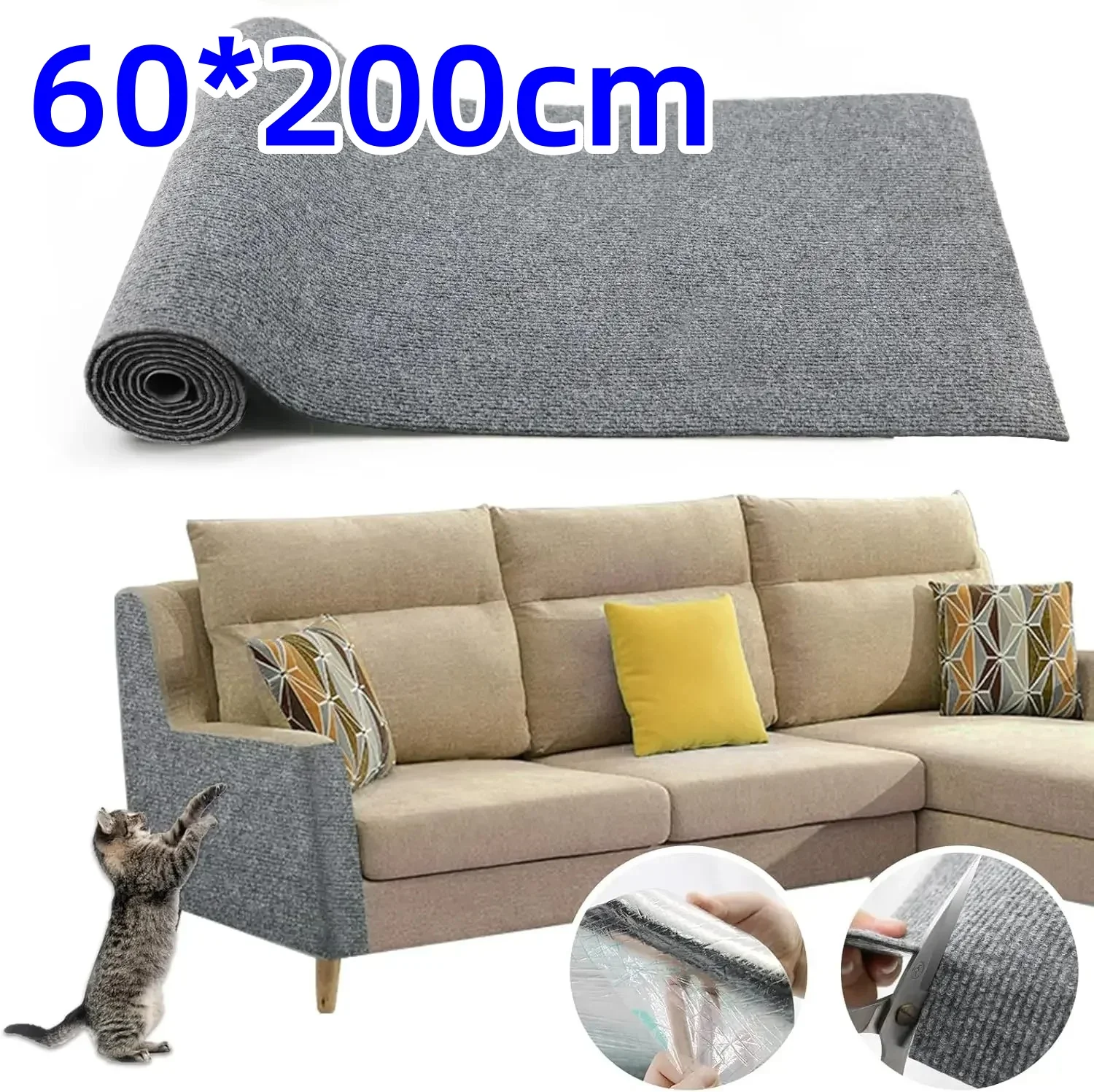 60x200cm Selbstklebende Katzen-Kratzmatte Sofaschutz Katzen-Kratzpad Schutzplatte Zuschneidbarer Teppich DIY Katzen-Kratzmatte Image
