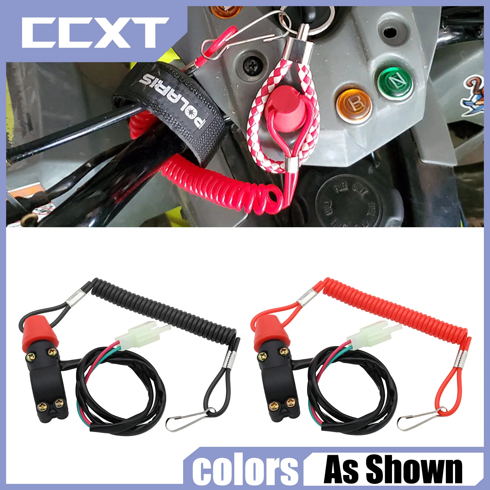 Motorrad Kill Stop Schalter & Sicherheitsleine Kabel für 22mm Lenker Roller ATV Quad Honda Yamaha Kawasaki Suzuki KTM Universal Image