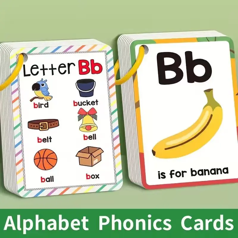 Alphabet-Phonik-Lernkarten für Kleinkinder - Englische Buchstaben-Lernspielzeuge Vorschul-ABC-Vokabelkarten Image