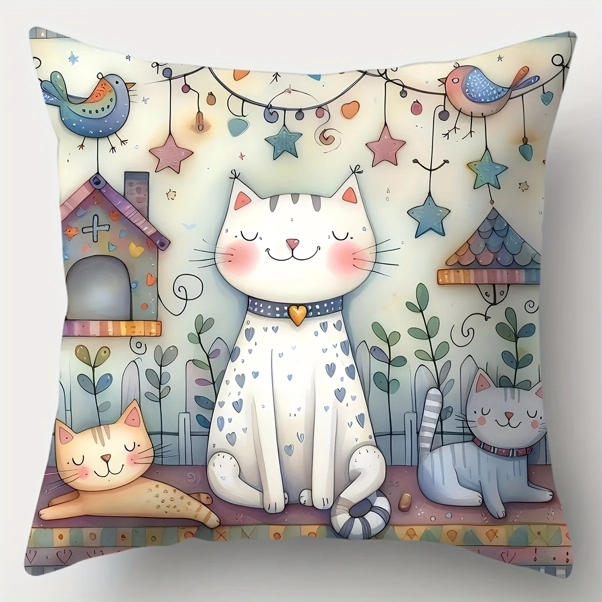 VIKAMA Healing Cat Friends Kissenbezug-Set für Wohnzimmer, Sofa, Schlafzimmer, Kopfteil, Heimtextilien, warme Atmosphäre im Instagram-Stil