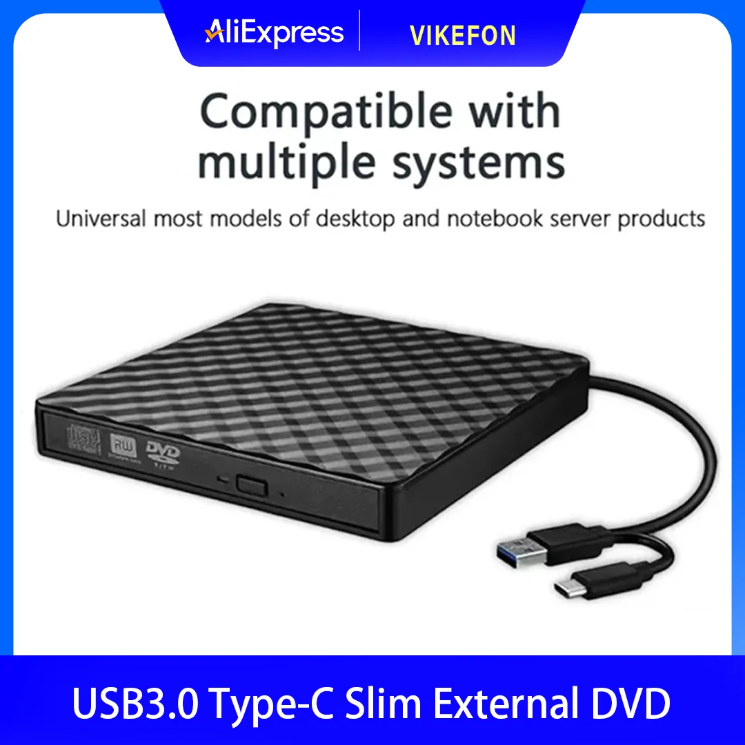 2-in-1 USB3.0 Typ-C Slim Externer DVD RW CD-Brenner Laufwerk Brenner Leser Player Optische Laufwerke für Laptop PC Tragbarer DVD-Brenner Image