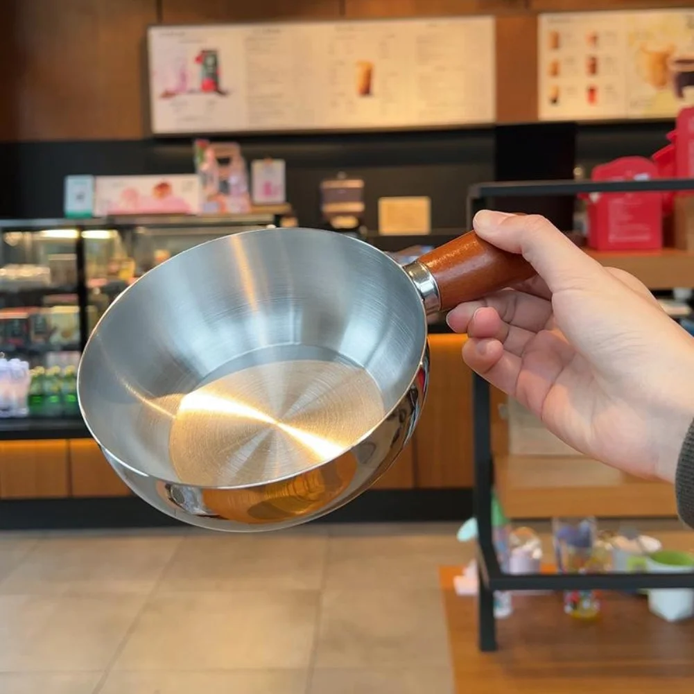 Kompakte Edelstahl-Bratpfanne mit Holzgriff zum Kochen, einschließlich Braten von Eiern und Schmelzen von Butter, Durchmesser 15cm Image