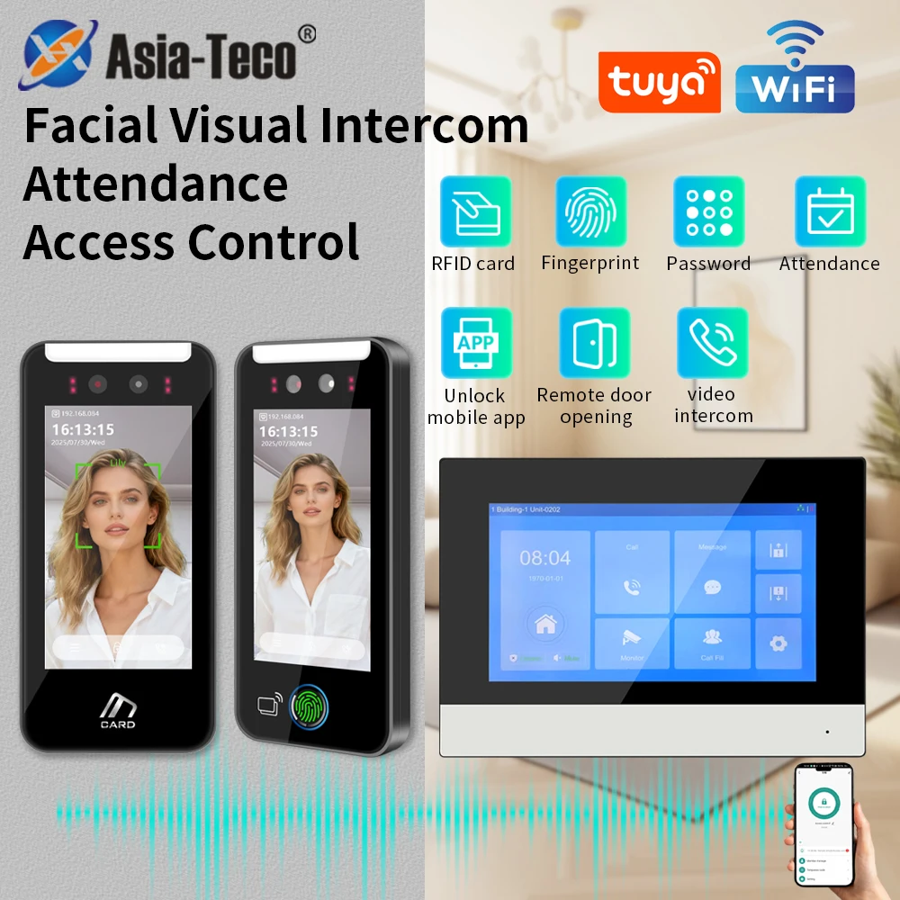 2,4G Wifi Tuya App Video Intercom Türklingel HD Kamera für Wohnung 7 zoll Touch Monitor one-key Entsperren passwort Anwesenheit System Image