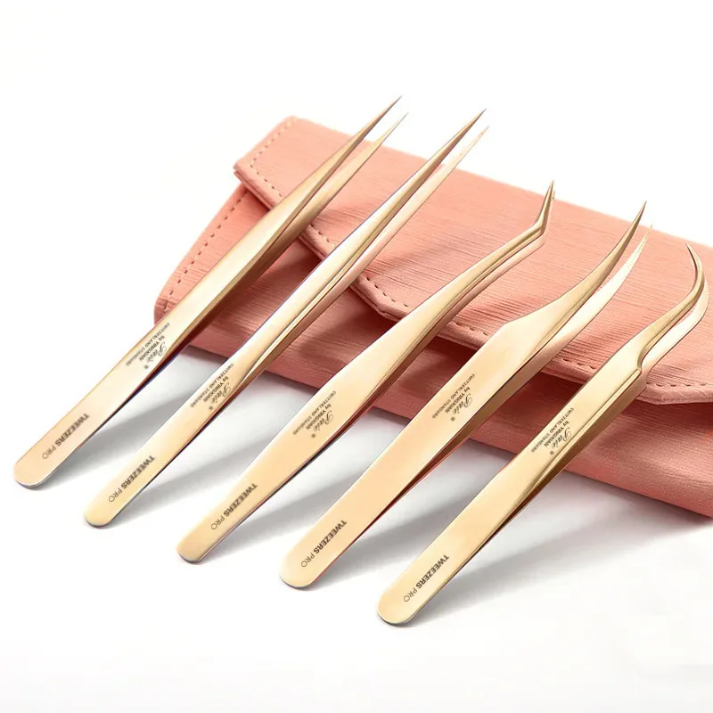 Edelstahl Wimpern Pinzette Professionelle Für Wimpern Verlängerung Gold Dekor Anti-statische Wimpern Pinzette Make-Up-Tools Image