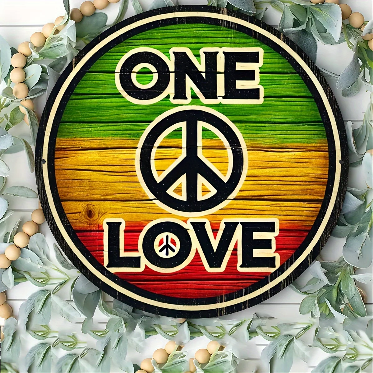 1 Stück Retro Hippie Reggae Peace Sign Aluminium Runde Wanddekoration Rustikale Mehrzweck-Wandplakette für die Wäscherei Image