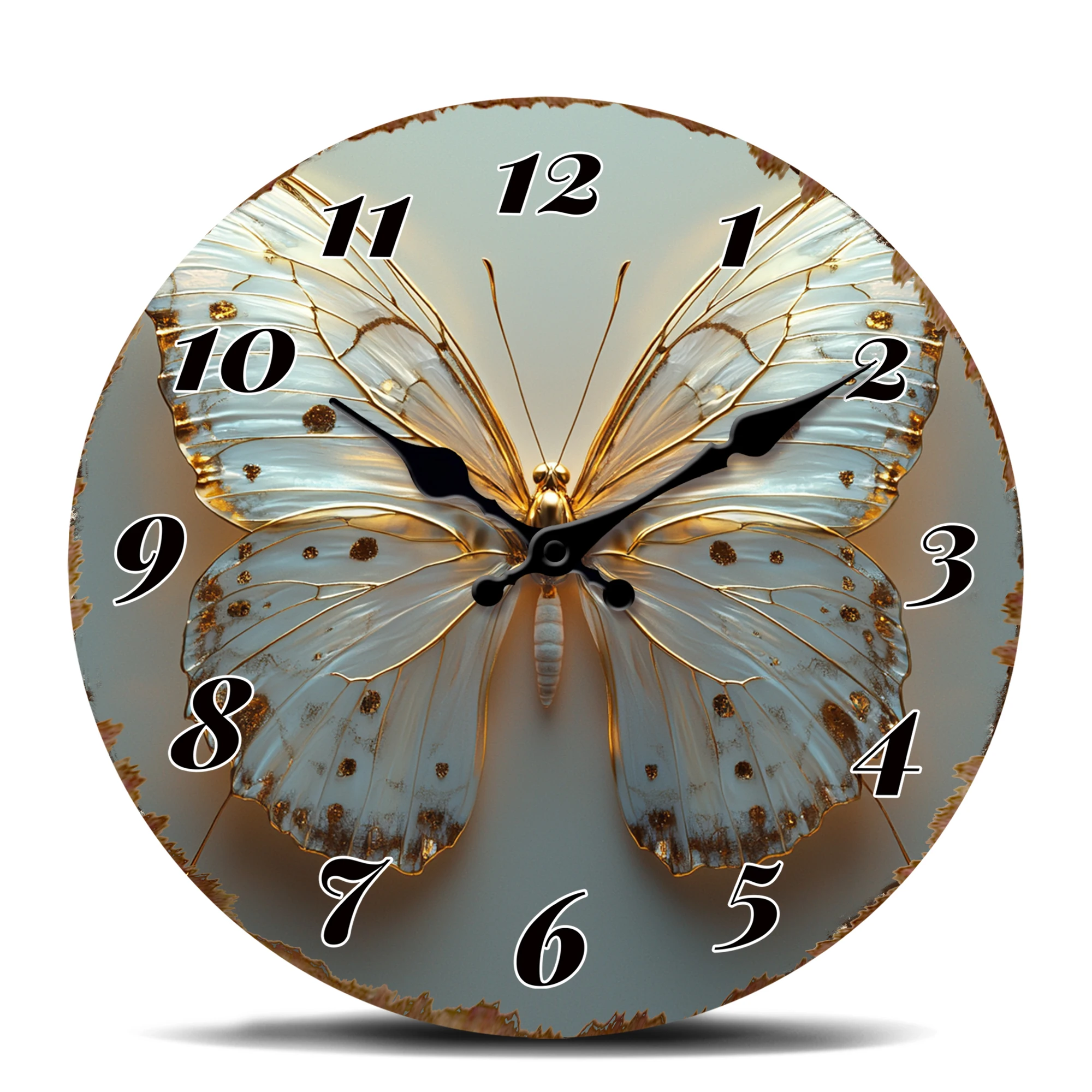 Zarte Goldene Schmetterling-Wanduhr, Runde Zeitmesser mit Filigranen Flügeldetails, Anmutige Deko-Uhr für Zuhause und Büro mit Vintage-Akzent